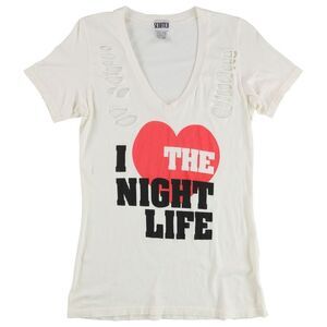 Scratch Womens I Heart The Night Life Graphic T-Shirt, ivory, L